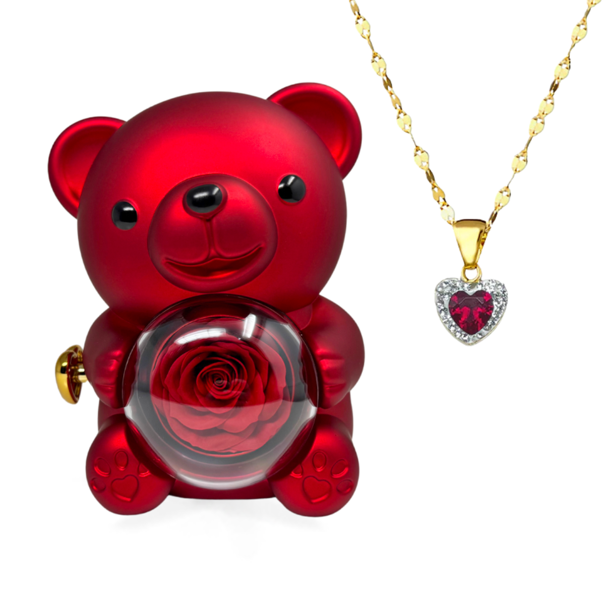 Box TEDDY + Collana in Oro18kt con cuore - Scegli colore cuore