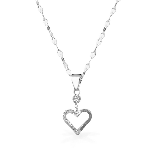 Collana "Cuore Forato e Sfera" in Oro18kt e Zirconi - Oro Bianco