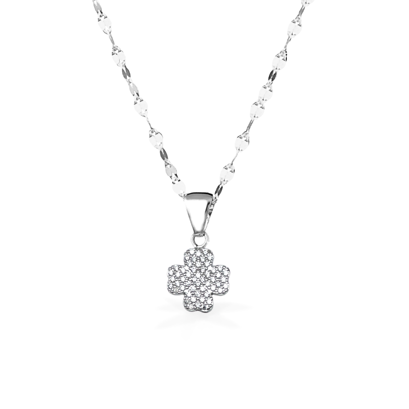Collana in Oro Bianco con Croce a Quadrifoglio - Oro18kt