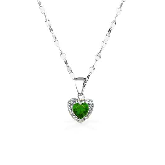 Collana in Oro Bianco 18kt con Cuore in Oro Zirconato - CUORE VERDE