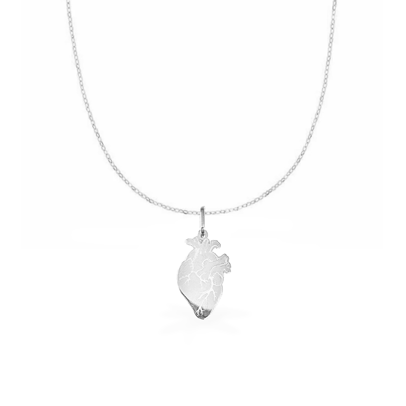 Collana in Oro Bianco con Cuore realistico - Oro18kt