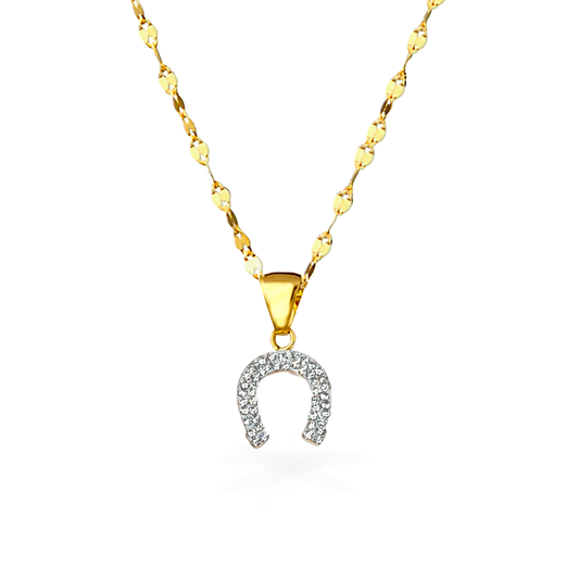 Collana in Oro e Ferro di Cavallo con Zirconi - Oro18kt