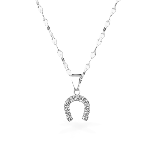 Collana in Oro Bianco e Ferro di Cavallo con Zirconi - Oro18kt