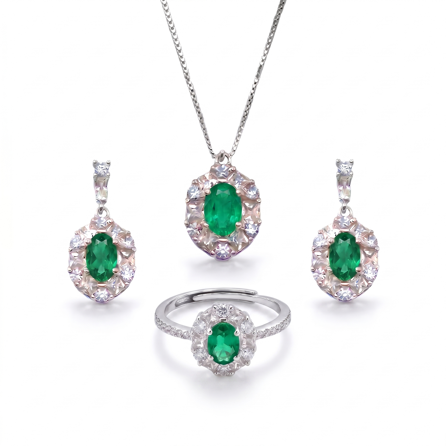 SET KATE: Anello + Collana + Orecchini - Argento925 - Colore Verde