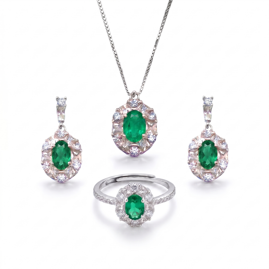 SET KATE: Anello + Collana + Orecchini - Argento925 - Colore Verde