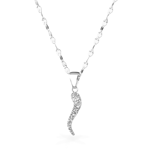 Collana in Oro Bianco - Corno Portafortuna - Oro18kt