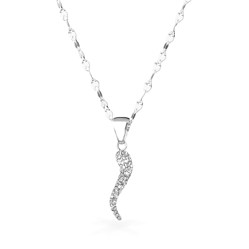 Collana in Oro Bianco - Corno Portafortuna - Oro18kt