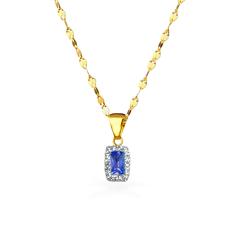 Collana e ciondolo in Oro e Zirconi - Blu - Oro18kt