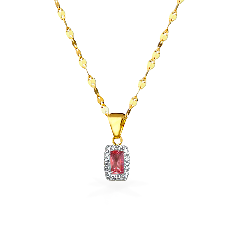 Collana e ciondolo in Oro e Zirconi - Rosso - Oro18kt