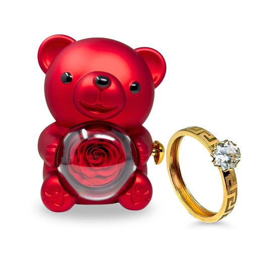Box TEDDY + Anello Solitario trama greca in Oro18kt