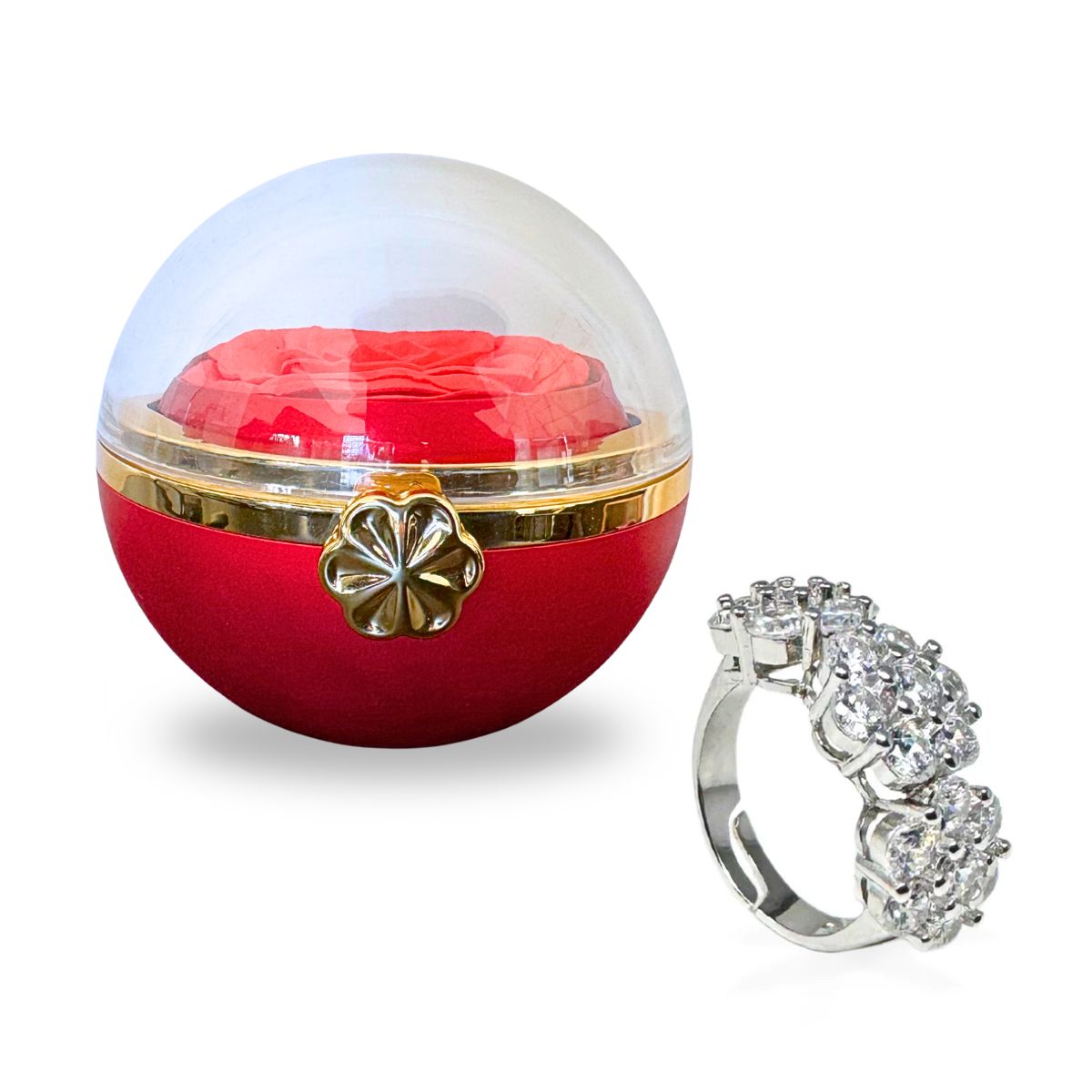 Box SFERA + Anello TRILOGY a fiore in Argento 925