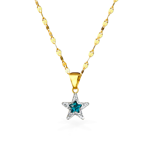 Collana e Stella in Oro e Zirconi - Azzurro - Oro18kt