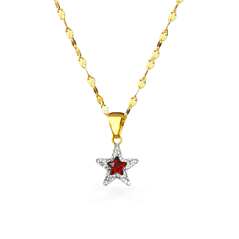 Collana e Stella in Oro e Zirconi - Rosso - Oro18kt