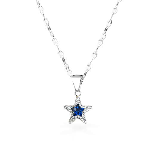 Collana e Stella in Oro Bianco e Zirconi - Blu - Oro18kt