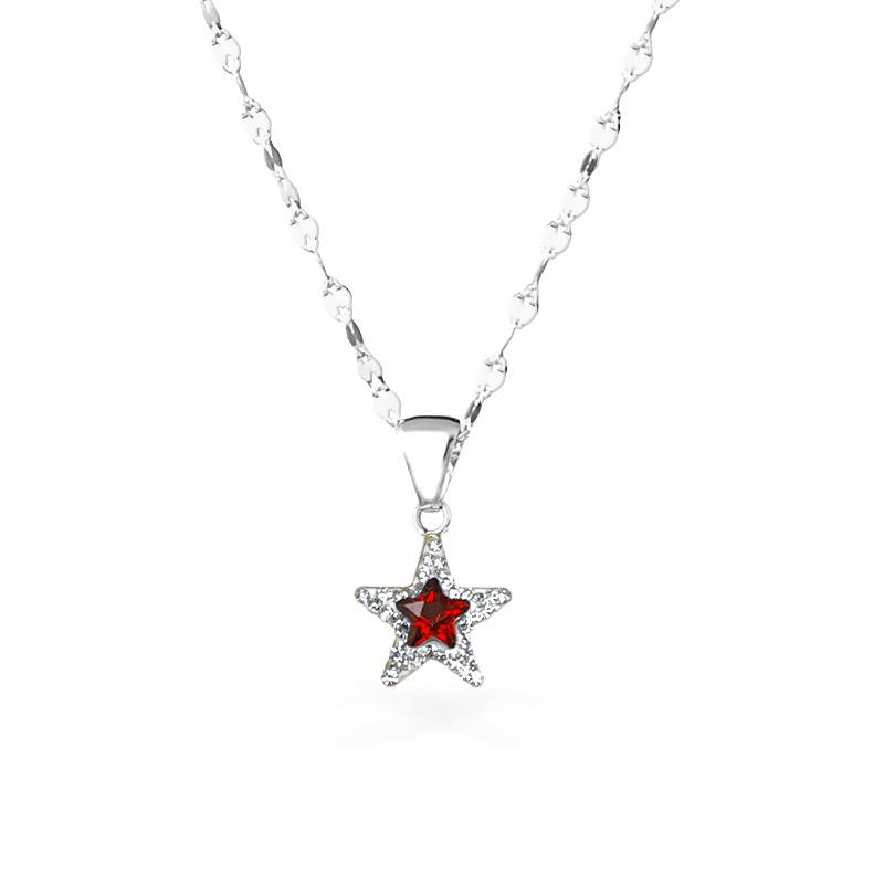 Collana e Stella in Oro Bianco e Zirconi - Rosso - Oro18kt