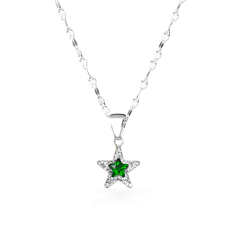 Collana e Stella in Oro Bianco e Zirconi - Verde - Oro18kt