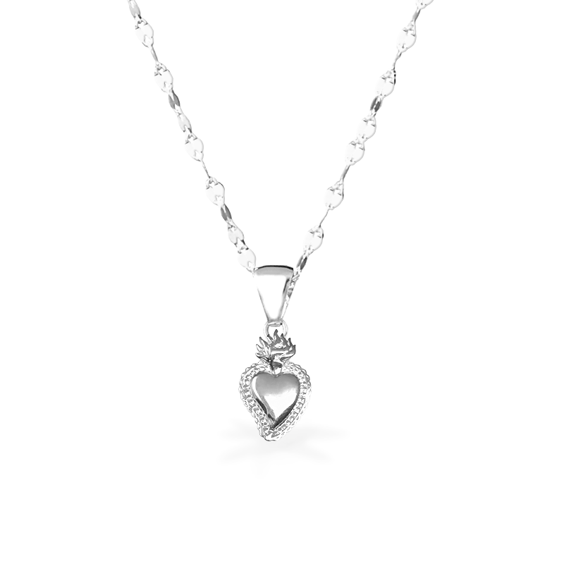 Collana in Oro Bianco con Cuore Sac. - Oro18kt