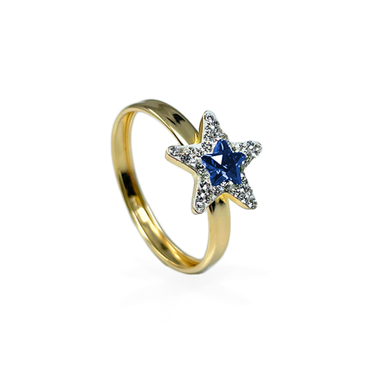 Anello con Stella in Oro e Zirconi - Blu - Oro18kt