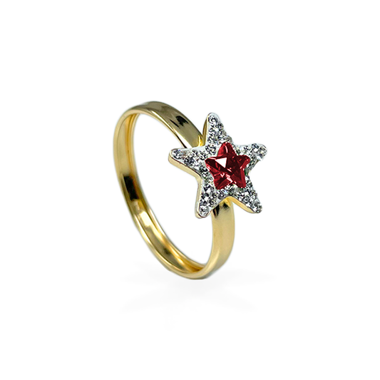 Anello con Stella in Oro e Zirconi - Rosso - Oro18kt