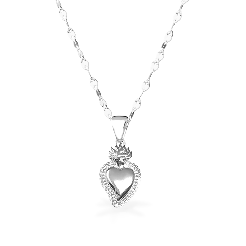 Collana in Oro Bianco con Cuore Sac. - Oro18kt