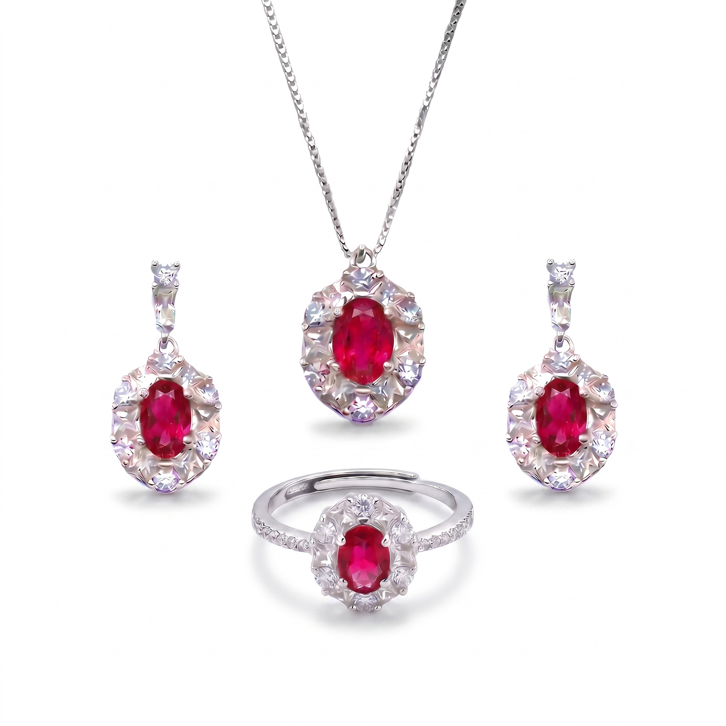 SET KATE: Anello + Collana + Orecchini - Argento925 - Colore Rosso