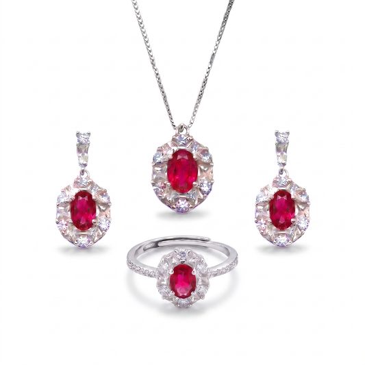 SET KATE: Anello + Collana + Orecchini - Argento925 - Colore Rosso