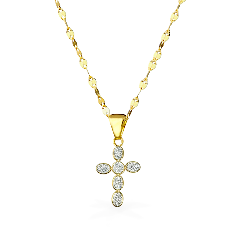 Collana in Oro con Croce stilizzata e zirconi - Oro18kt