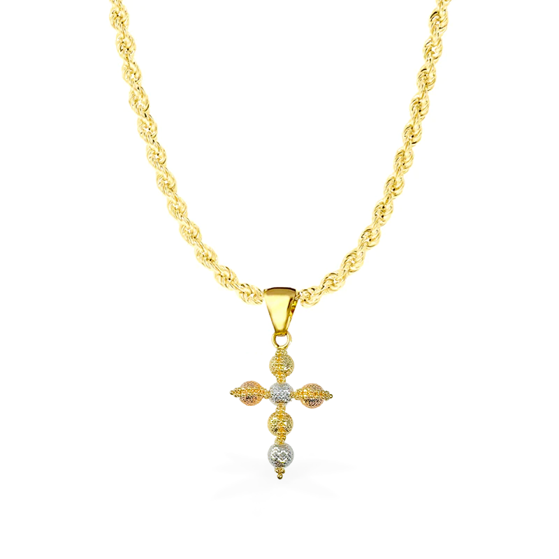 Collana con Croce a sfera multicolor in Oro - Oro18kt