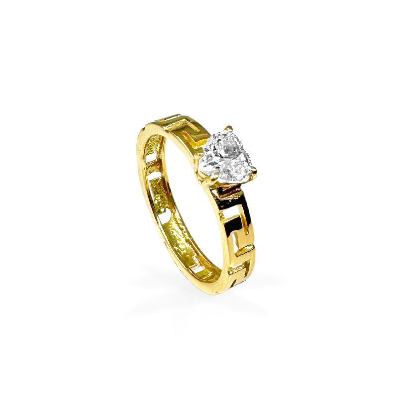 Anello in Oro con trama greca e Punto luce a forma di Cuore - Oro18kt