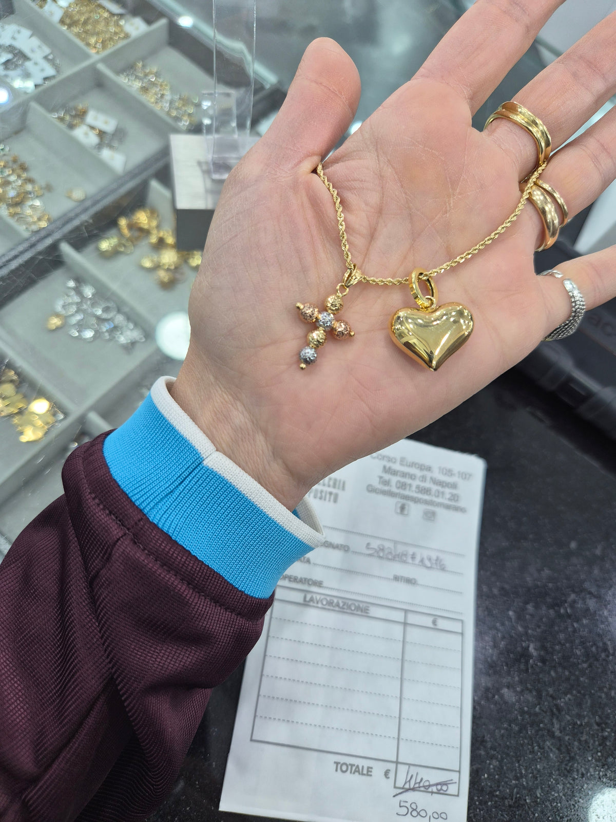 Collana con cuore e croce oro18kt