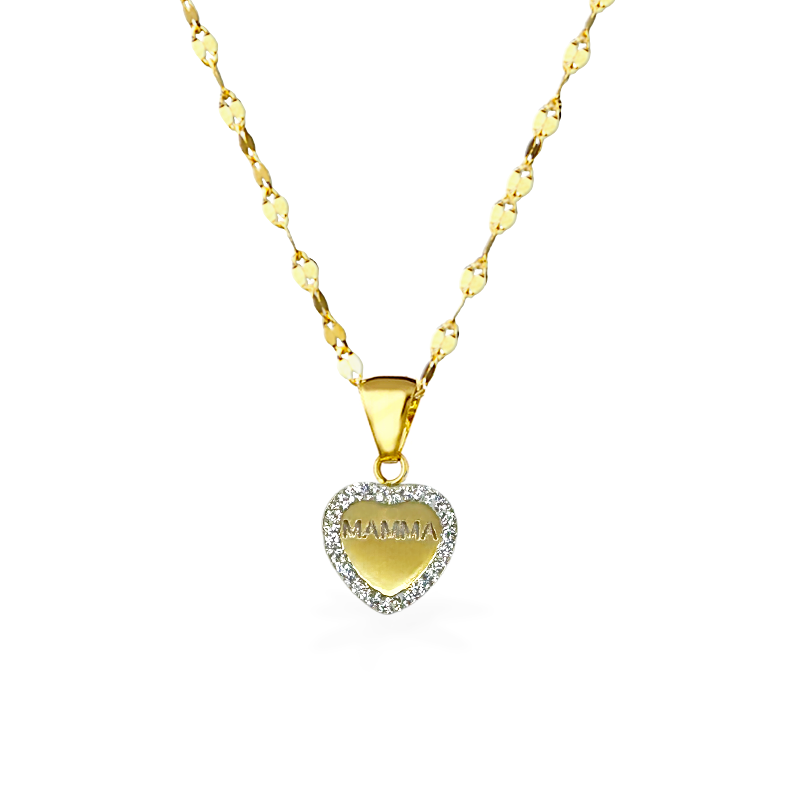 Collana in Oro con Cuore Pieno Mamma - Oro18kt