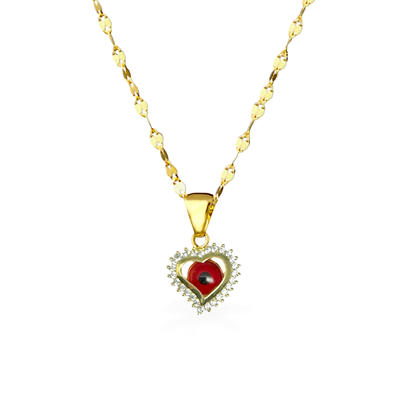 Collana in Oro con Cuore e Occhio Rosso - Oro18kt