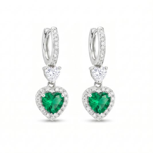 Orecchini Cuori - Colore Verde - Argento925