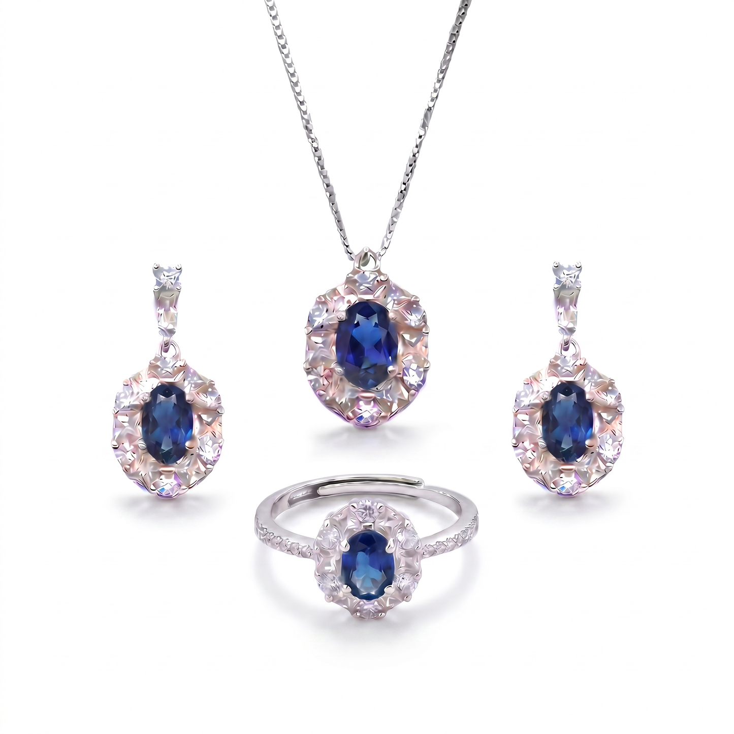 SET KATE: Anello + Collana + Orecchini - Argento925 - Colore Blu