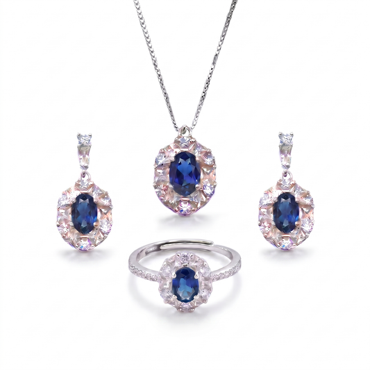 SET KATE: Anello + Collana + Orecchini - Argento925 - Colore Blu