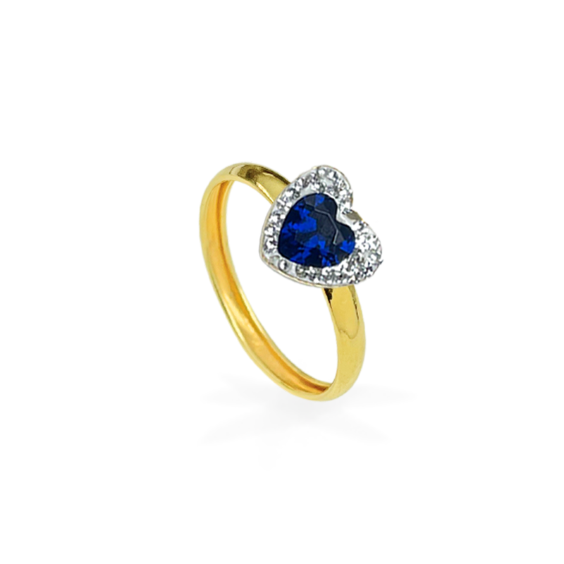 Anello in Oro con Cuore Blu e Punti Luce - Oro18kt