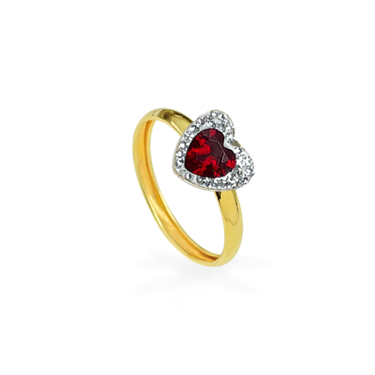 Anello in Oro con Cuore Rosso e Punti Luce - Oro18kt