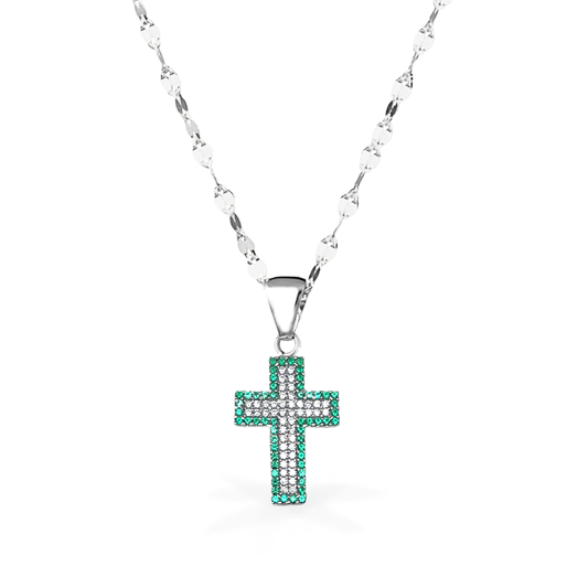 Collana in Oro Bianco 18kt con Cuore in Oro Zirconato - CUORE VERDE