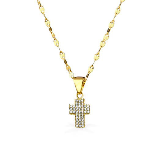 Collana in Oro Giallo con Croce e Punti luce - Oro18kt