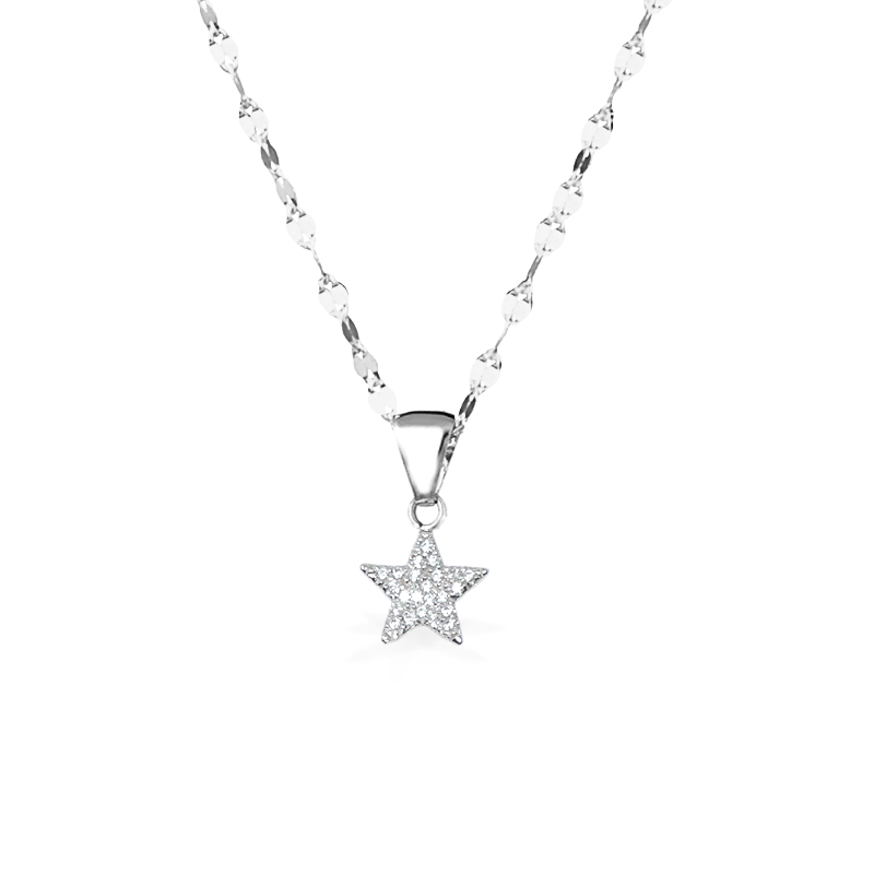 Collana in Oro Bianco con Stellina e Punti luce - Oro18kt