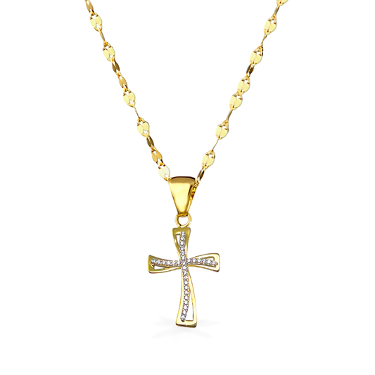 Collana in Oro Giallo con Croce e Punti luce - Oro18kt