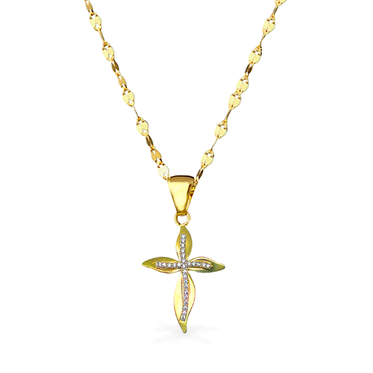 Collana in Oro Giallo con Croce e Punti luce - Oro18kt