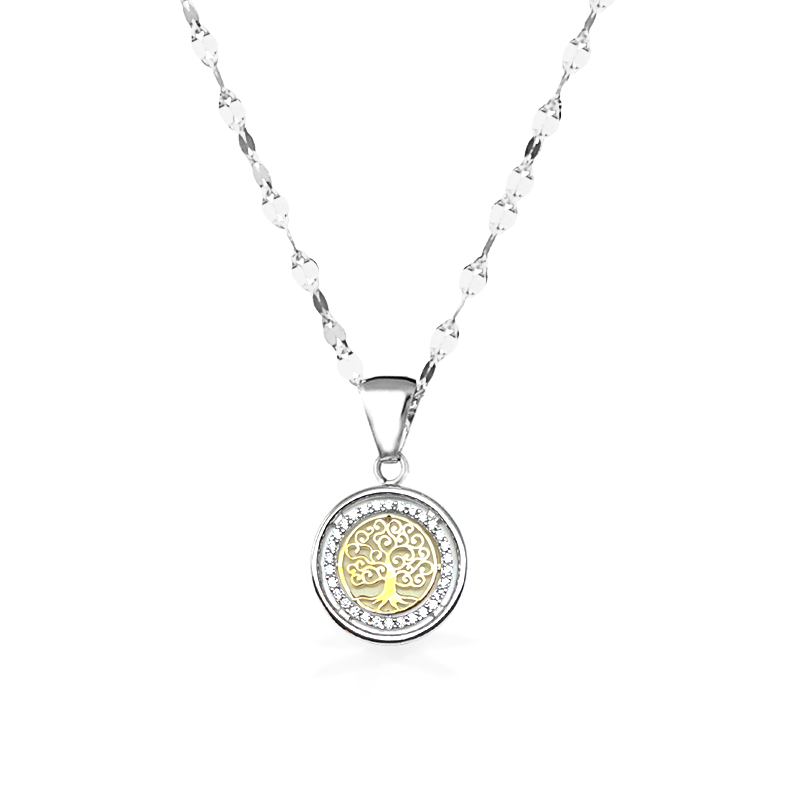 Collana in Oro Bianco con Albero della Vita e Punti luce - Oro18kt