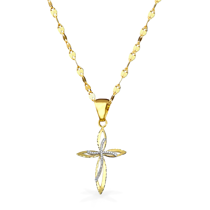 Collana in Oro Giallo con Croce e Punti Luce - Oro18kt