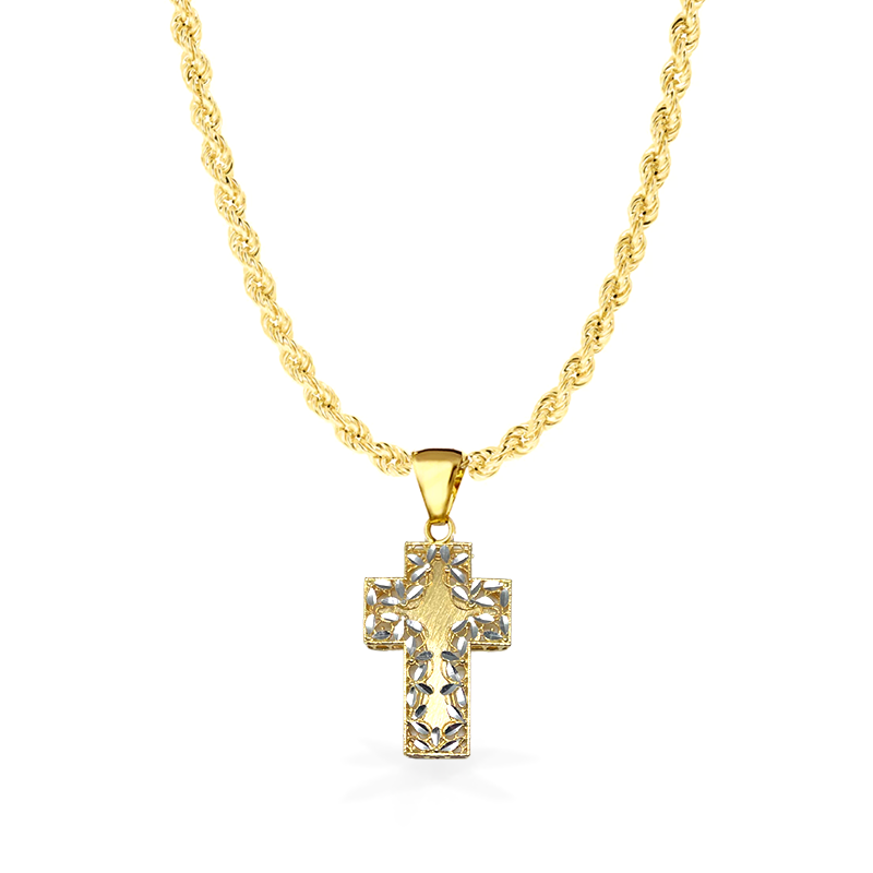 Collana Laser in Oro Giallo con Croce - Oro18kt