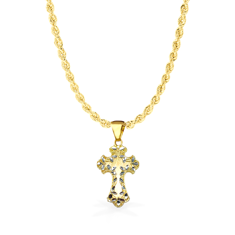 Collana Laser in Oro Giallo con Croce - Oro18kt