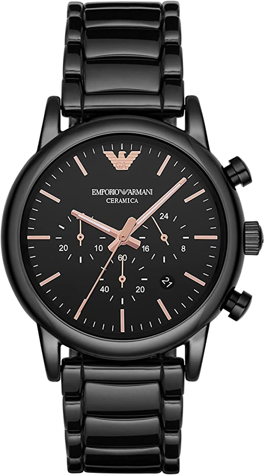 Orologio da Uomo Emporio Armani ref. AR1509 con cronografo nero con inserti oro rosato