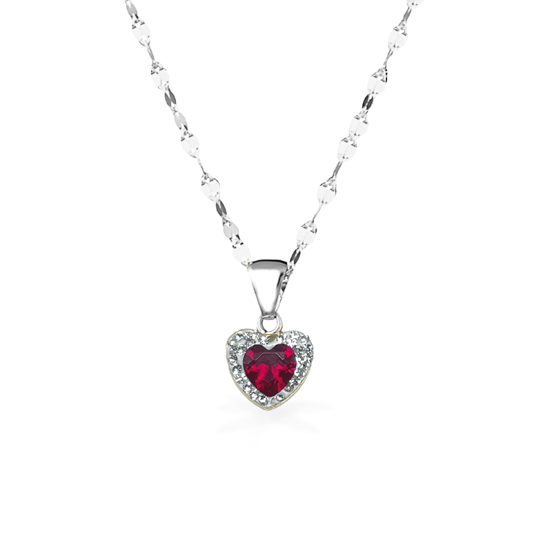 Collana in Oro Bianco 18kt con Cuore in Oro Zirconato - CUORE ROSSO