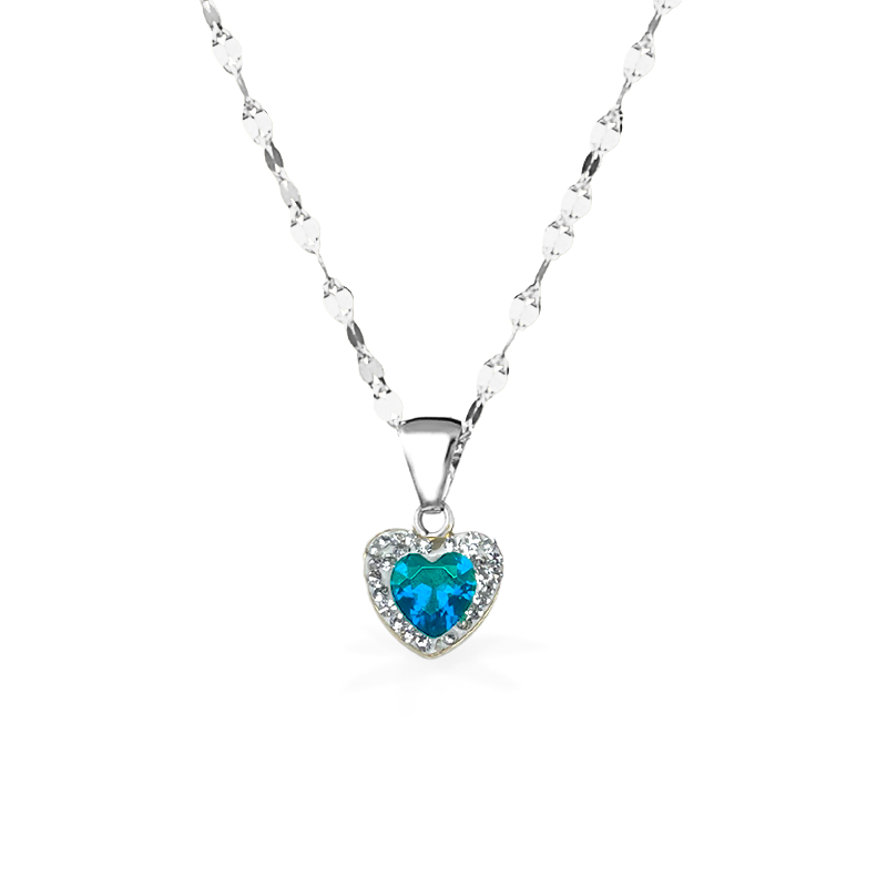 Collana in Oro Bianco 18kt con Cuore in Oro Zirconato - CUORE AZZURRO