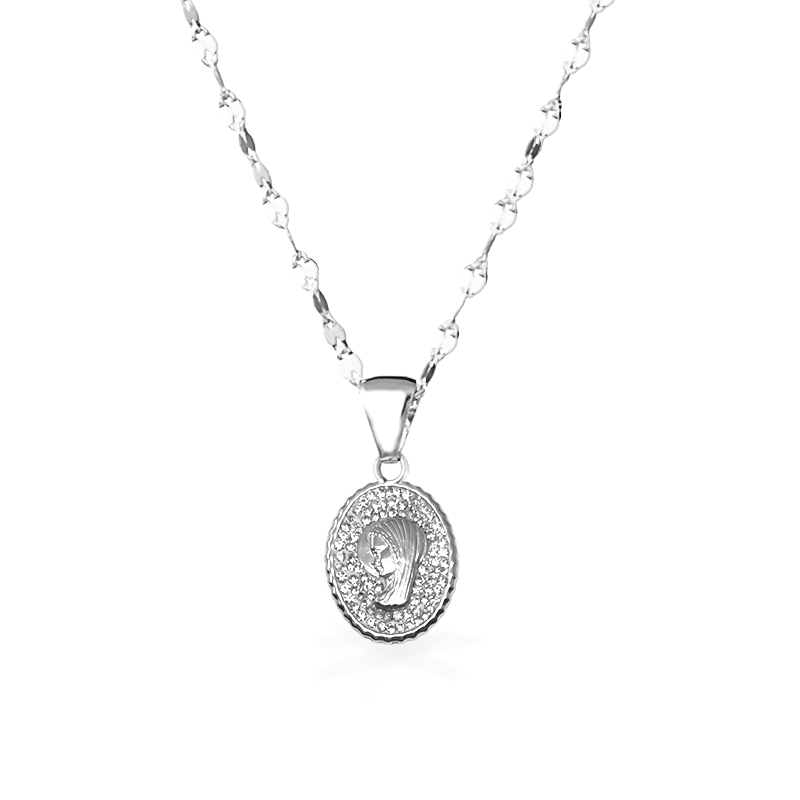 Collana in Oro Bianco con particolare Viso e punti luce - Oro18kt